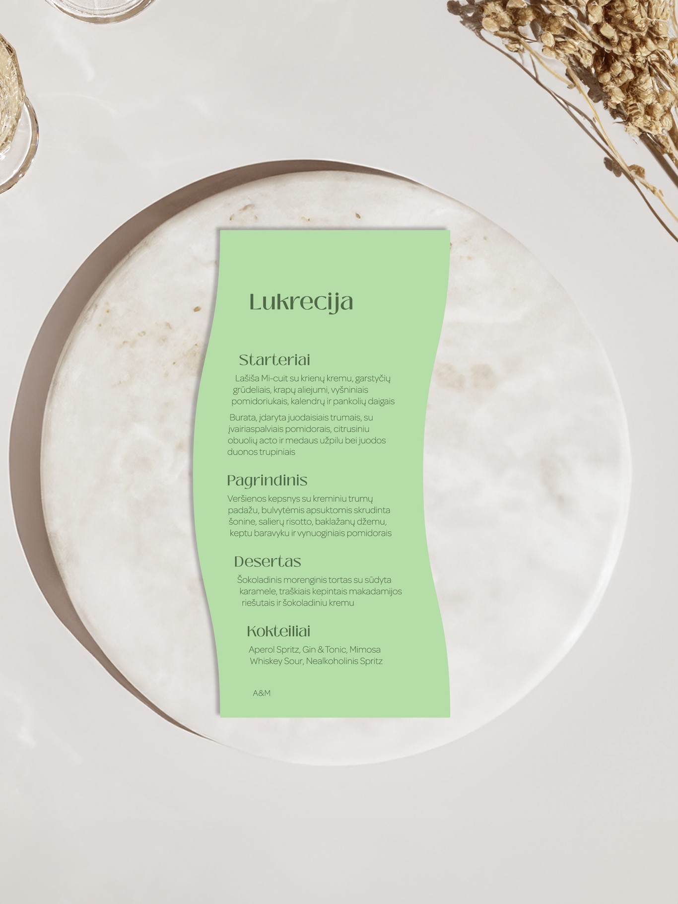 Meniu kortelė Savona