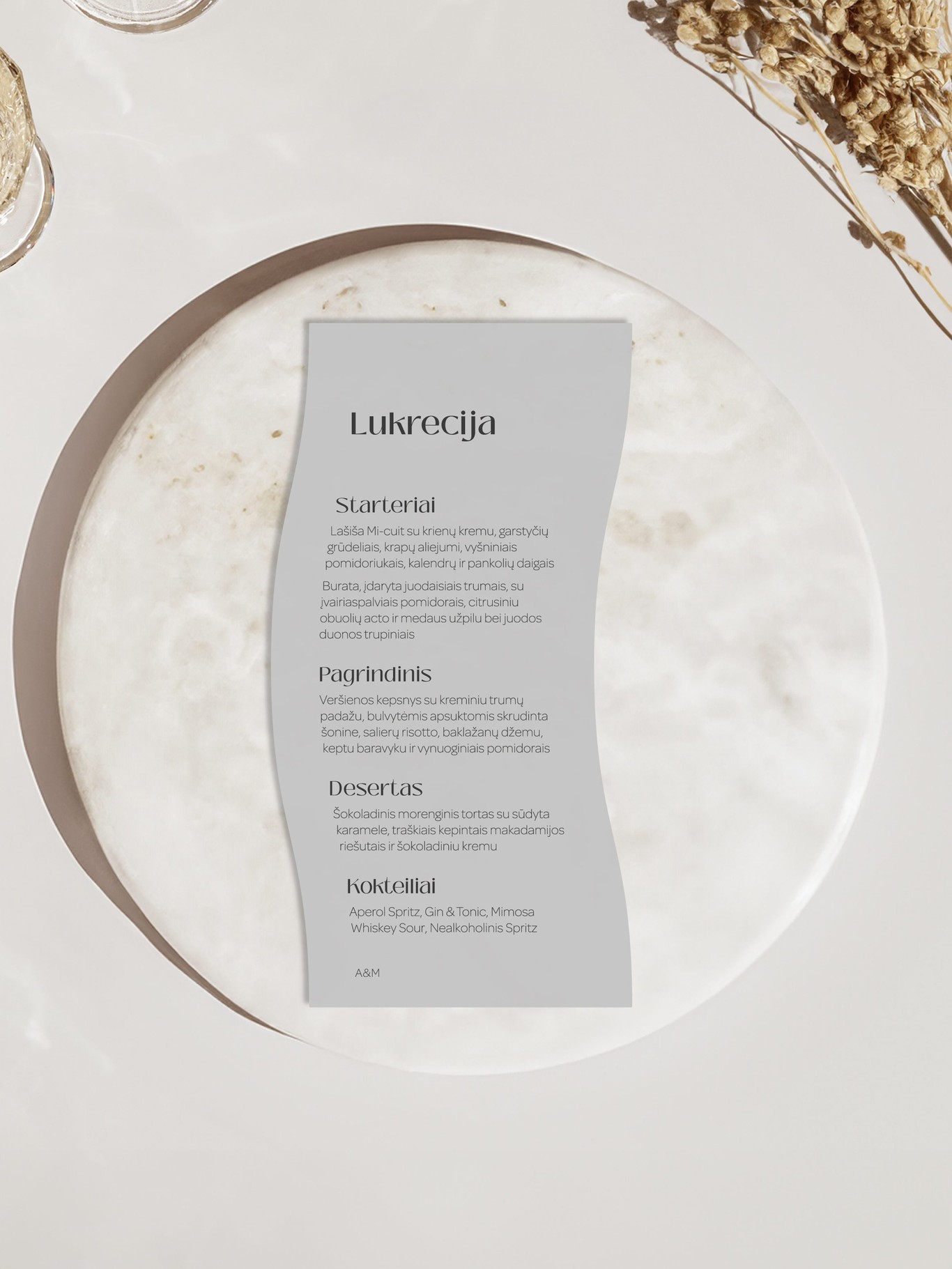 Meniu kortelė Savona