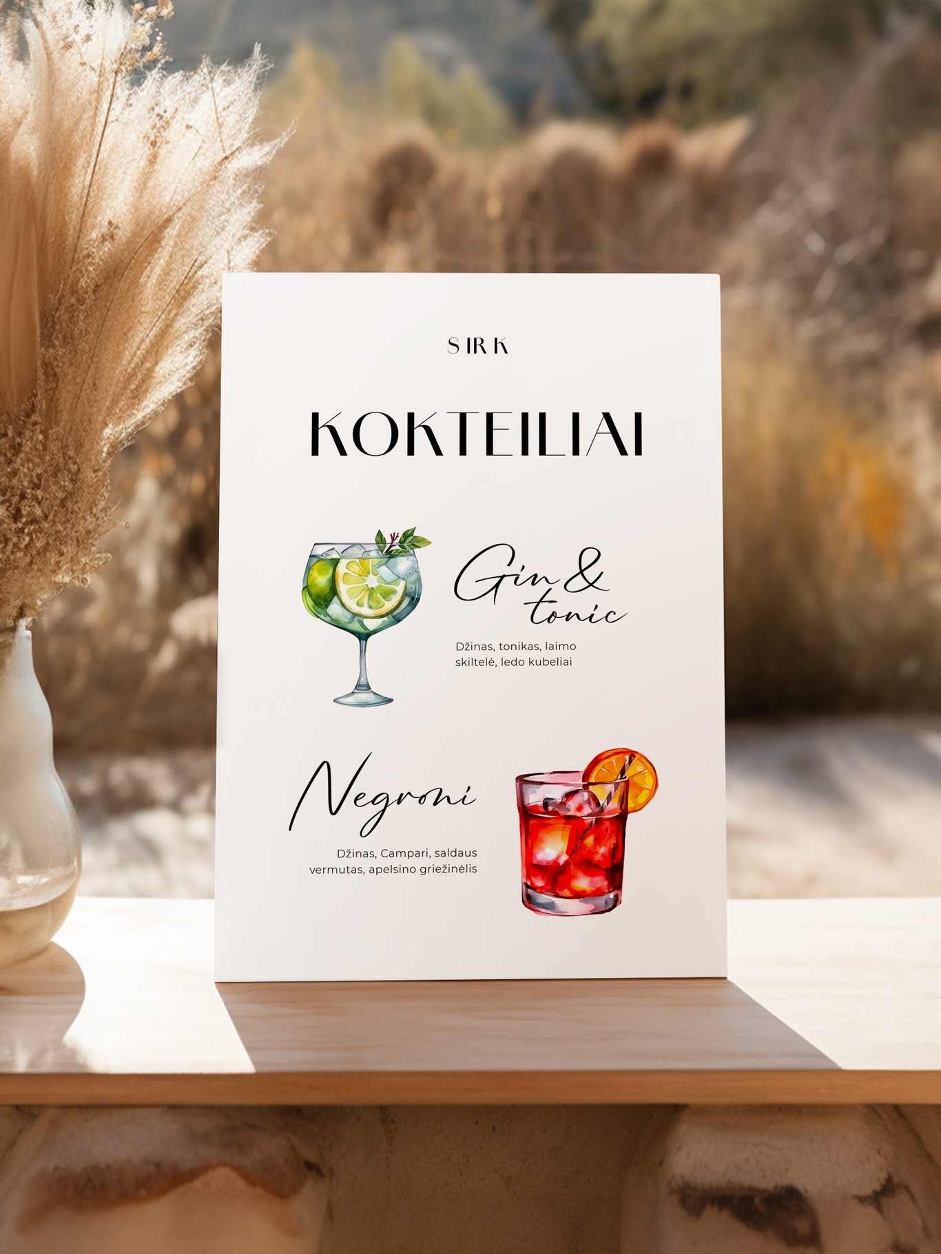 Kokteilių meniu lentelė Alikantė