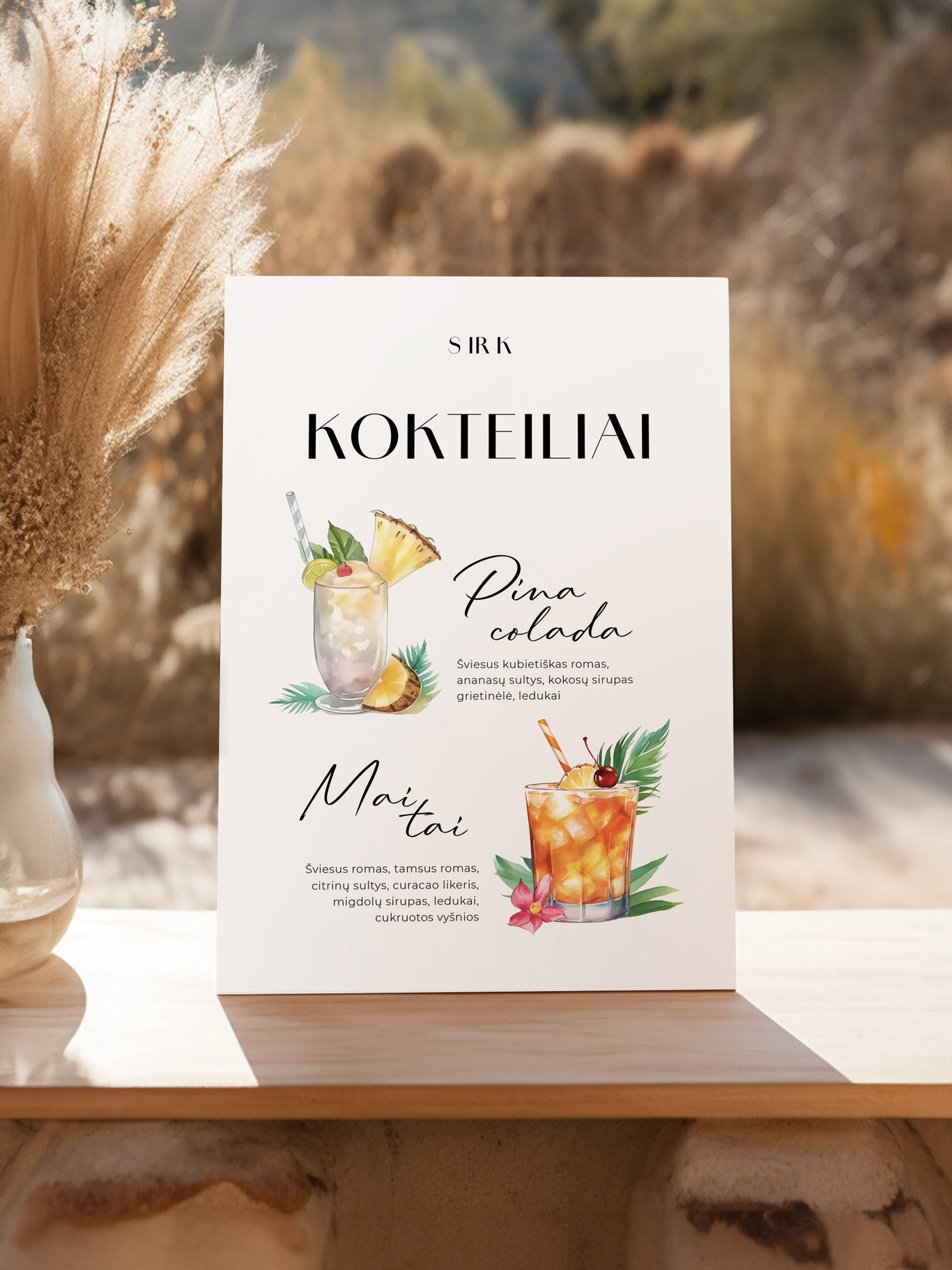 Kokteilių meniu lentelė Alikantė