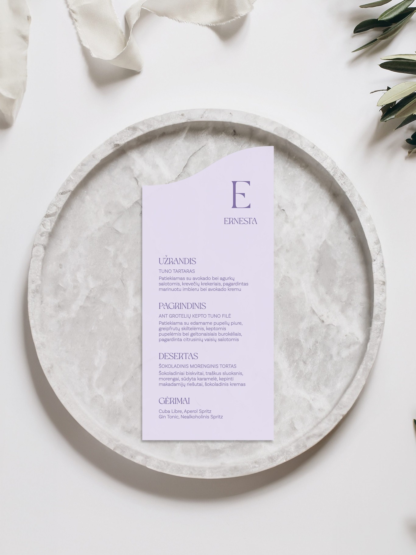 Meniu kortelė Merida