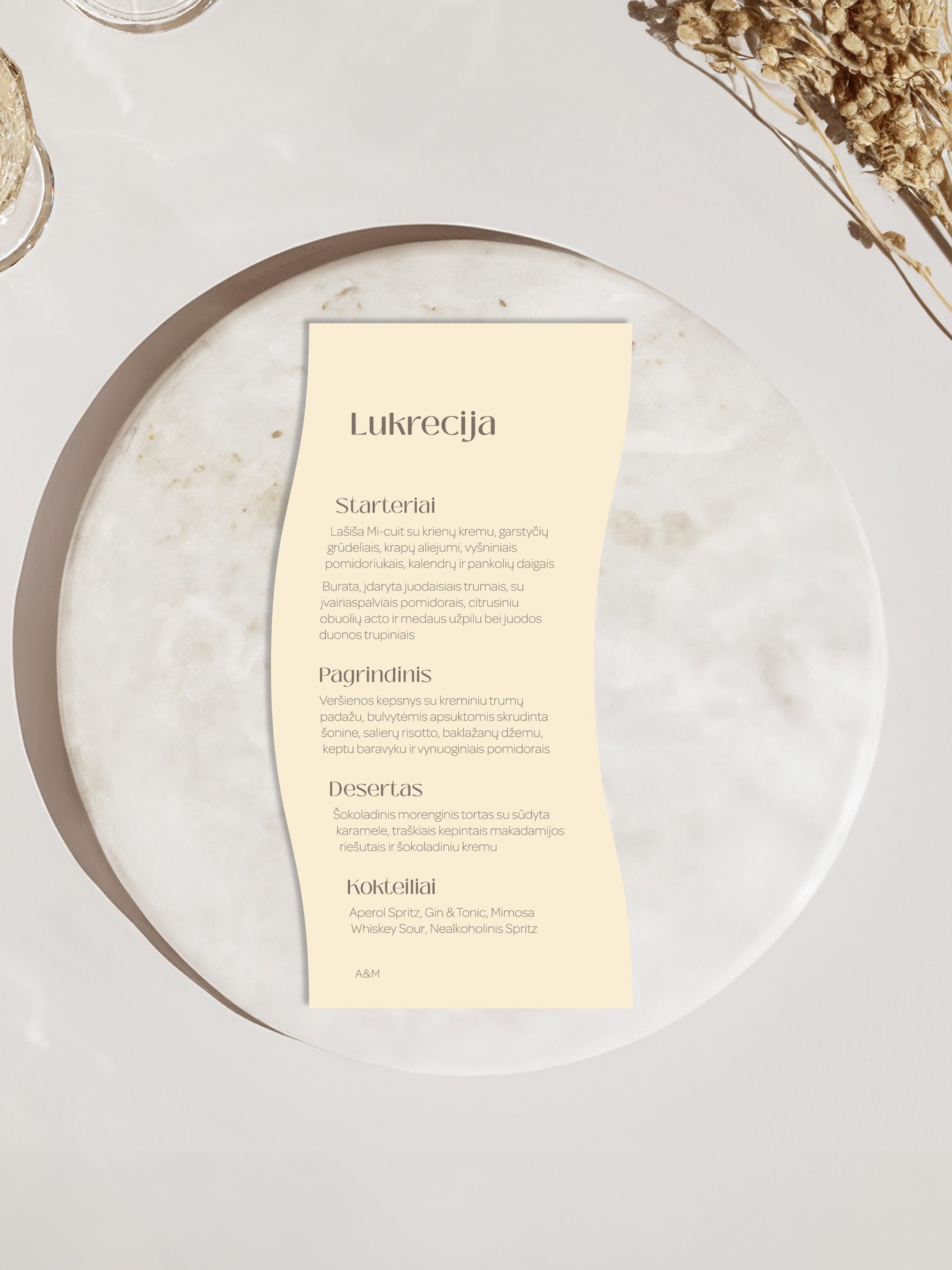 Meniu kortelė Savona