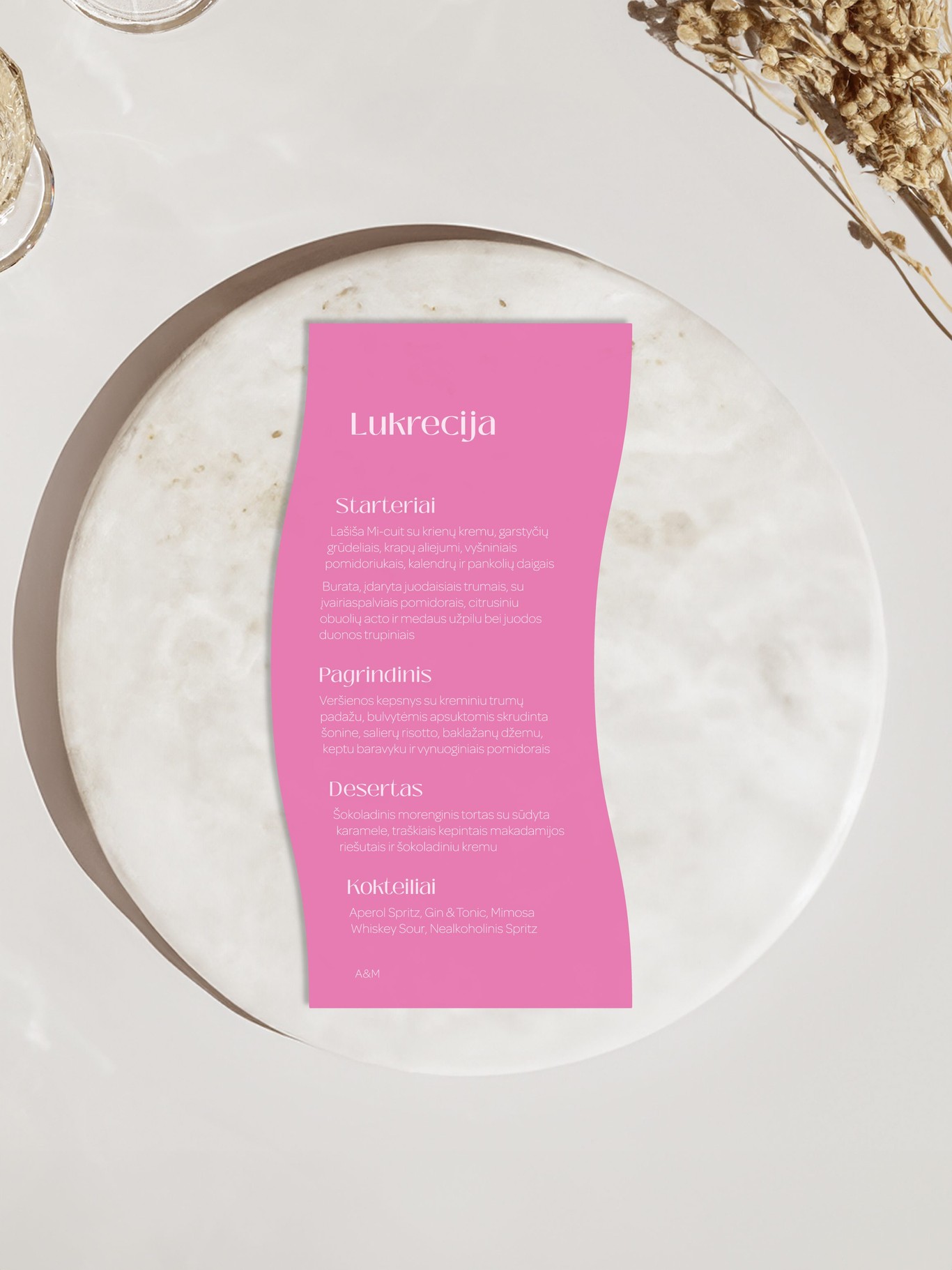 Meniu kortelė Savona