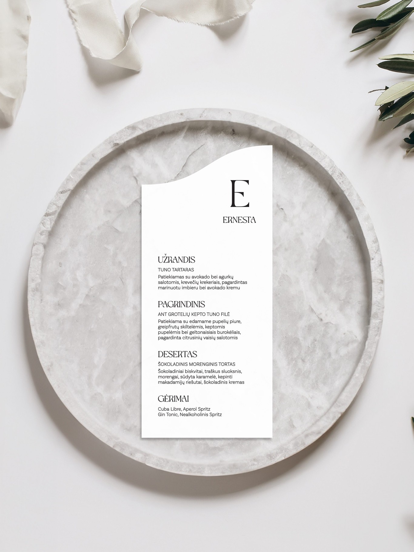 Meniu kortelė Merida