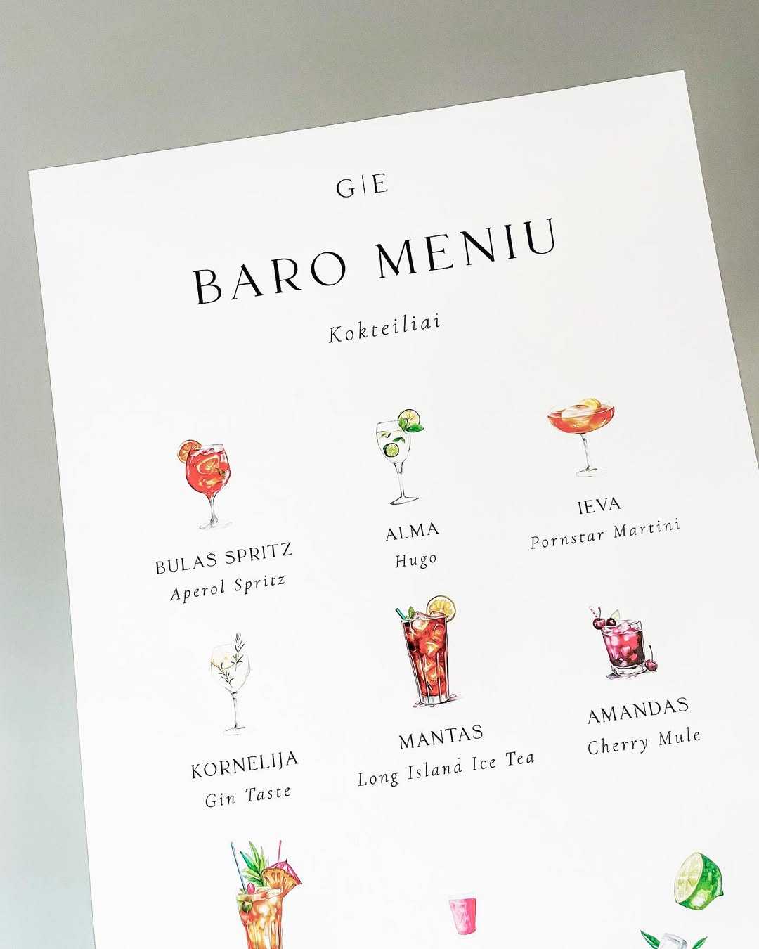 🍹 Personalizuotas gėrimų meniu šventei